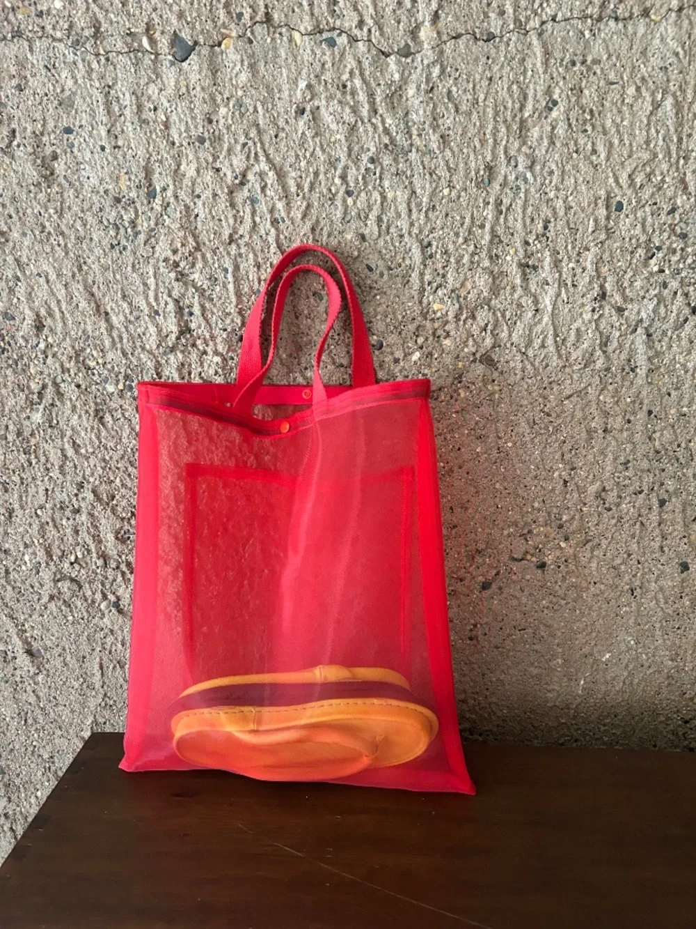 One of a Kind Handmade Red Sheer Mesh Tote Bag | Original Designer Piece